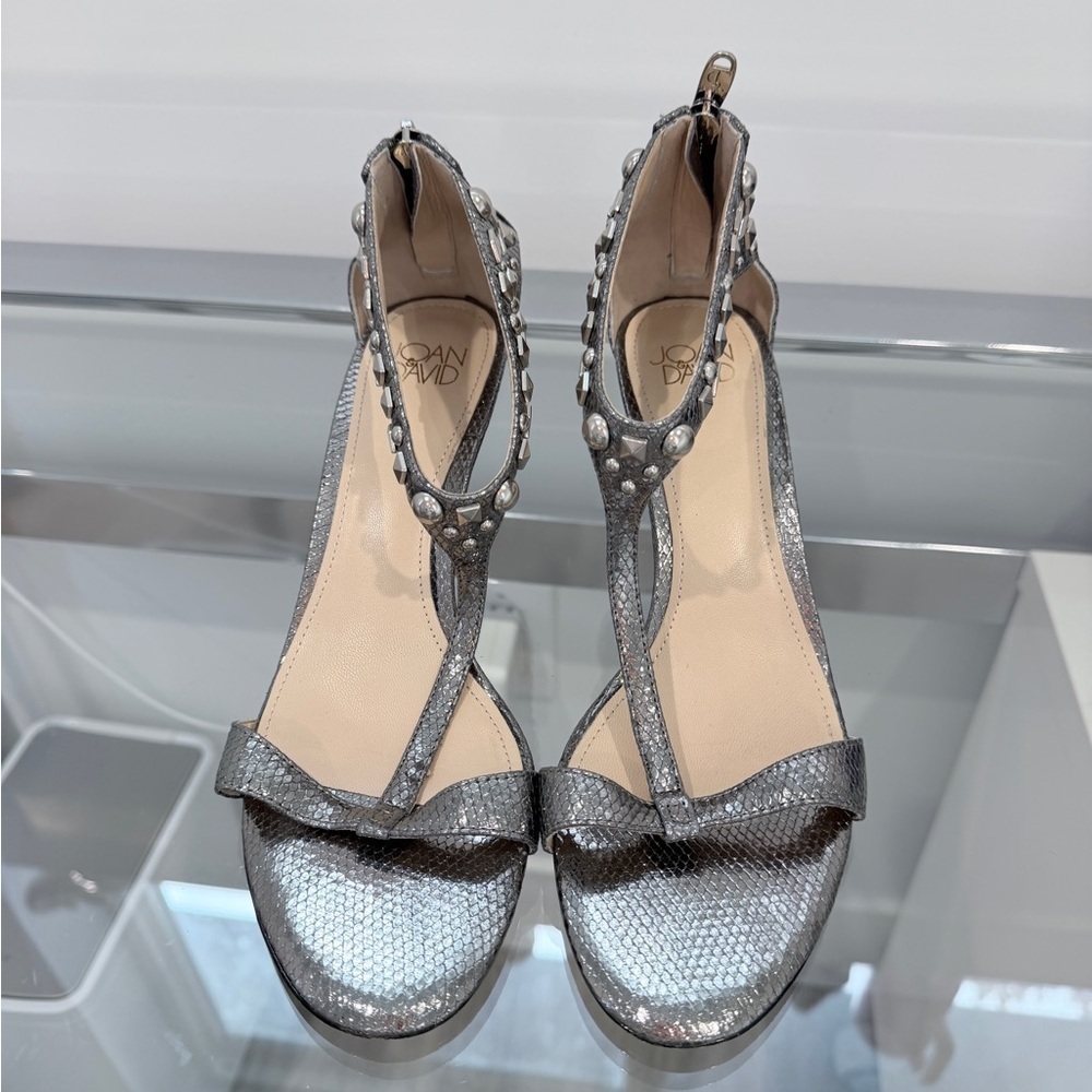 Joan & David Silver Beaded Sandals (8) - Picture 3 of 7